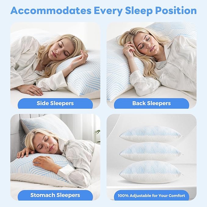 Cooling Bed Pillows for Sleeping 2 Pack Shredded Memory Foam Pillows Queen Size - Image 6
