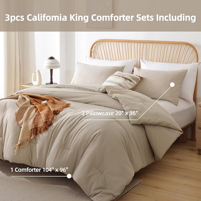 ROSGONIA California King Comforter Set Light Khaki - Image 5