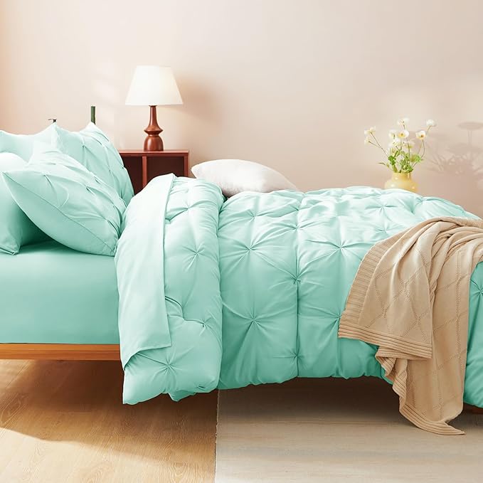 CozyLux Queen Comforter Set Mint Green, 7 Pieces Pintuck Bed in A Bag, Premium - Image 9