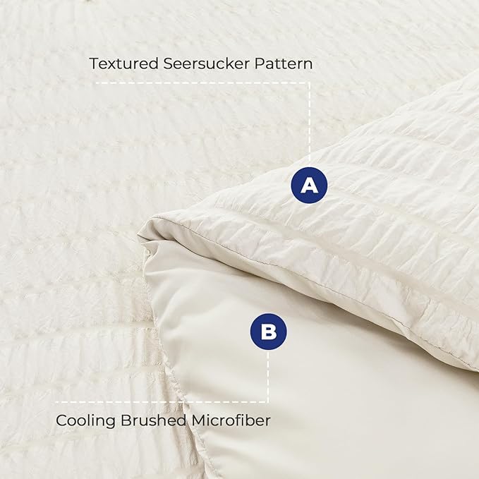 HYMOKEGE Ivory Twin Comforter Set Seersucker 5 Pieces, All Season Luxury Bed in - Image 4