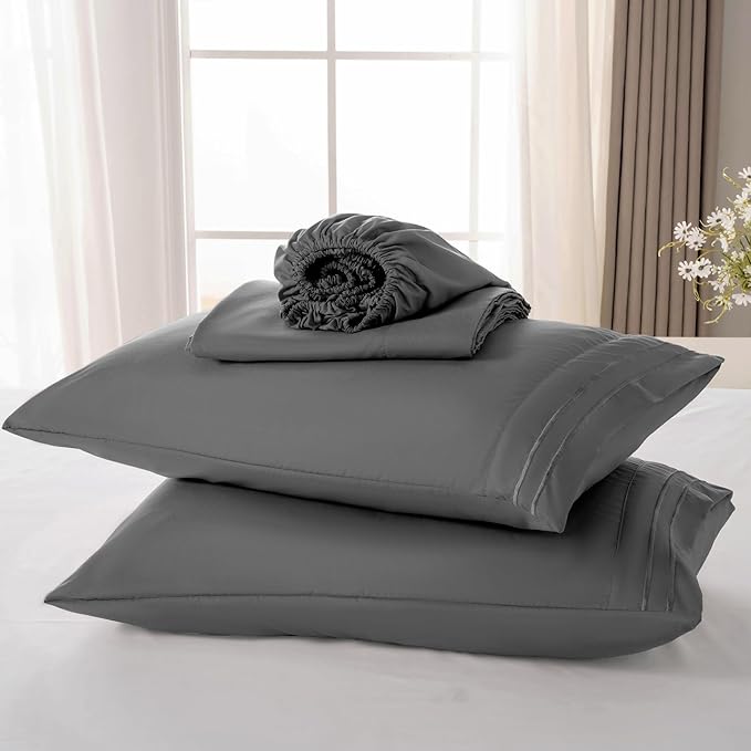 ROSE&RISY Dark Grey Queen Sheet Set, 4 Pieces Soft Bedding Queen Sheet Set - Image 6