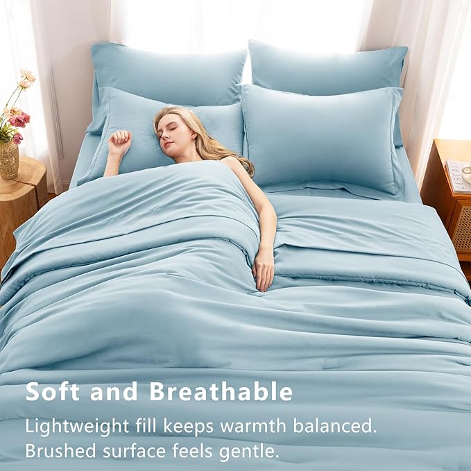 CozyLux King Size Comforter Set Light Blue, 7 Pieces Bed in a Bag King - Image 5