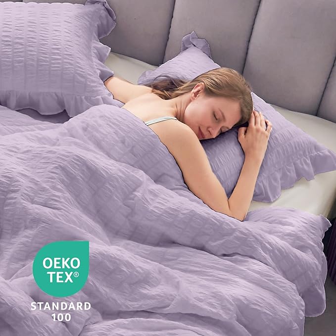JOLLYVOGUE Lavender Queen Comforter Set, 3 Pieces Seersucker Comforters Queen - Image 7