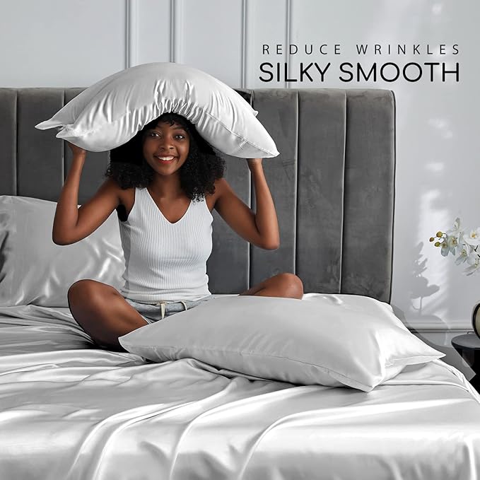 MR&HM Satin Bed Sheets, Full Size Sheets Set - Image 3
