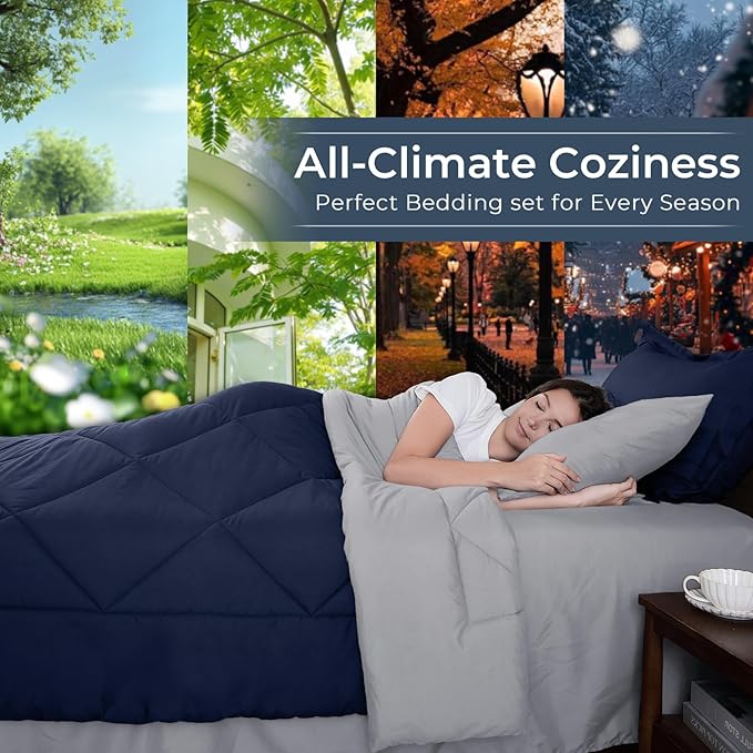 HEVUMYI Navy Blue & Grey California King Comforter Set - Image 3