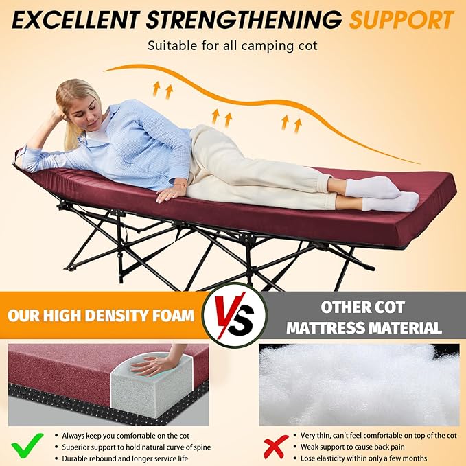 CYMULA Camping Cot Mattress 2in Memory Foam Sleeping Pad, Soft Warm Non-Slip - Image 2