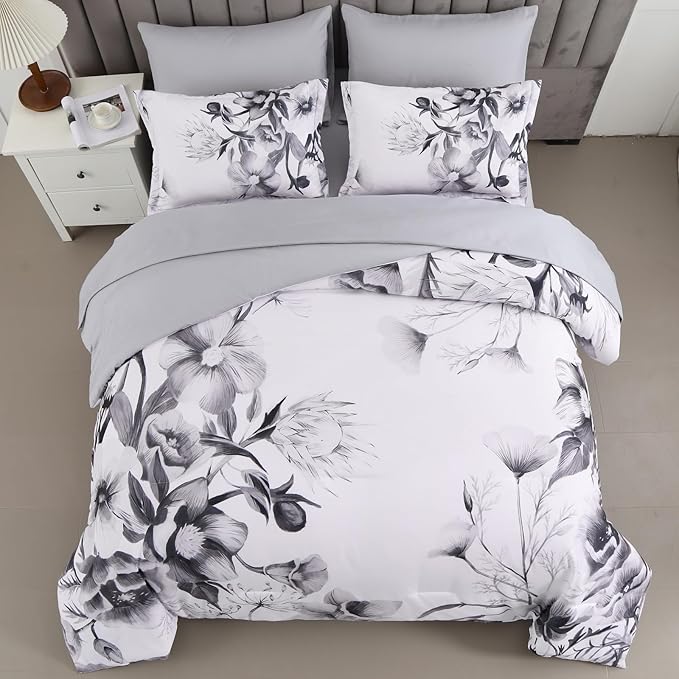 Luxudecor Floral Comforter Set King Size 7 Piece, Elegant Ink Comforter Bedding - Image 3