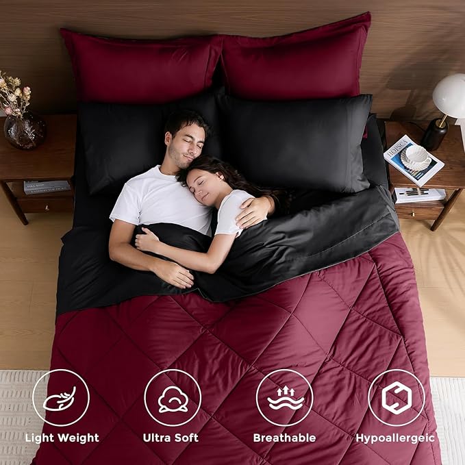 HEVUMYI Red & Black Twin Comforter Set - Image 2