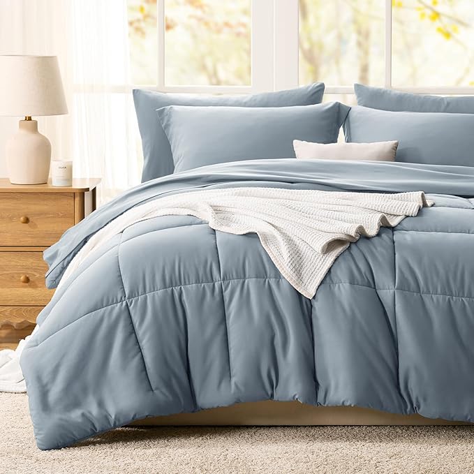 CozyLux King Size Comforter Set Grayish Blue - Image 8