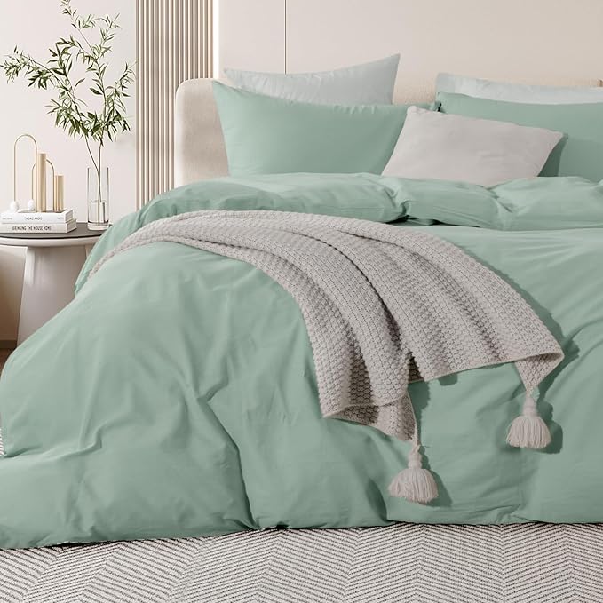 NEXHOME PRO Green Duvet Cover Set Oversized Queen 98"x98" Linen Feel Textured - Image 3