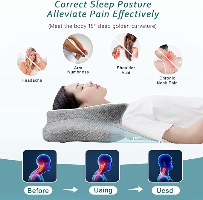 CHxxy Cervical Neck Pillow for Pain Relief Sleeping, Memory Foam Pillows - Image 3