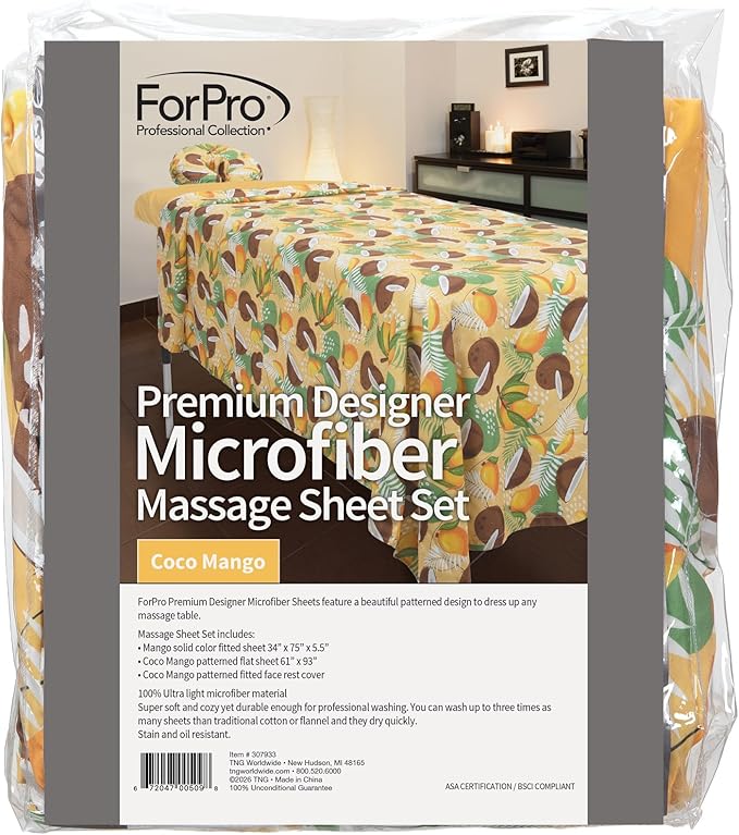 ForPro Premium Designer Microfiber 3-Piece Massage Sheet Set, Coco Mango - Image 4