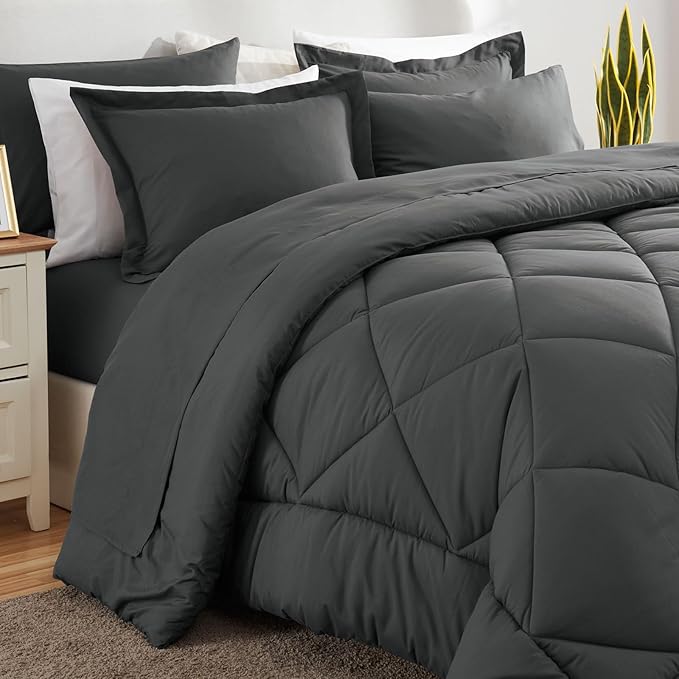 CozyLux Oversized King Comforter Set Dark Grey, 7 Pieces Bed in a Bag Comforter - Image 8
