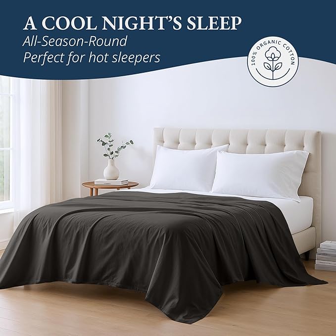 Lane Linen 100% Organic Cotton Queen Size Flat Sheet Only - Image 4