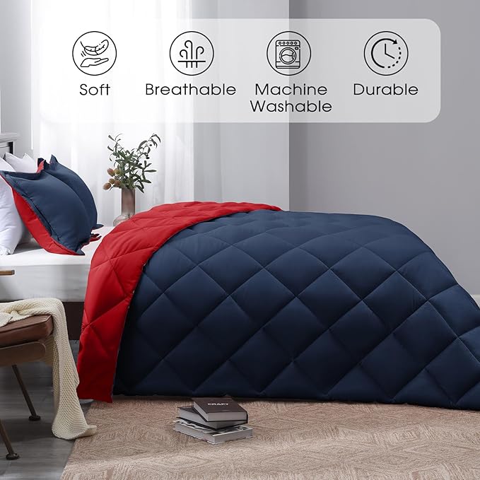 Basic Beyond King Size Navy and Red Comforter Set - Image 2