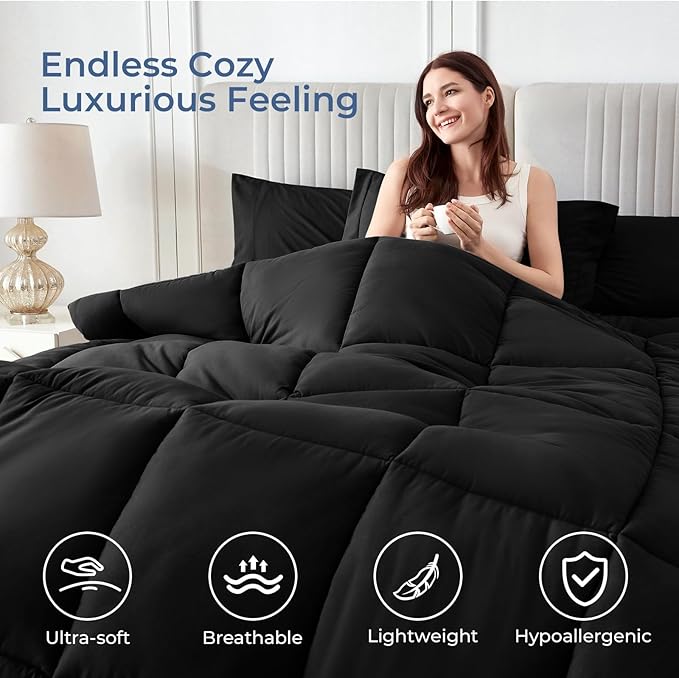 Sasttie Twin XL Comforter Set Black, 5 Pieces Twin XL Bed in a Bag, Complete - Image 2