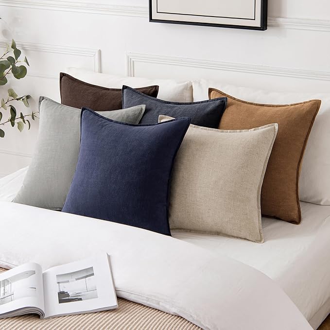 MIULEE Decorative Linen Pillow Covers 20x20 Inch Brown ​Boho Farmhouse​ - Image 5