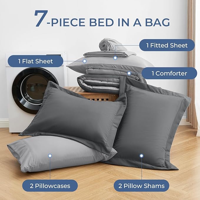 Sasttie Full Size Comforter Sets, 7 Pieces Bed in a Bag Full, Complete Bedding - Image 6