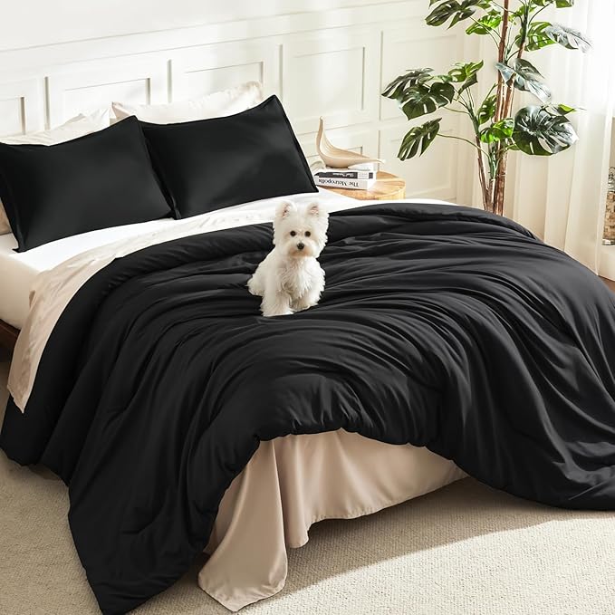 Litanika Twin XL Comforter Set Black, 2 Pieces Extra Long Dorm Bedding Sets by Litanika