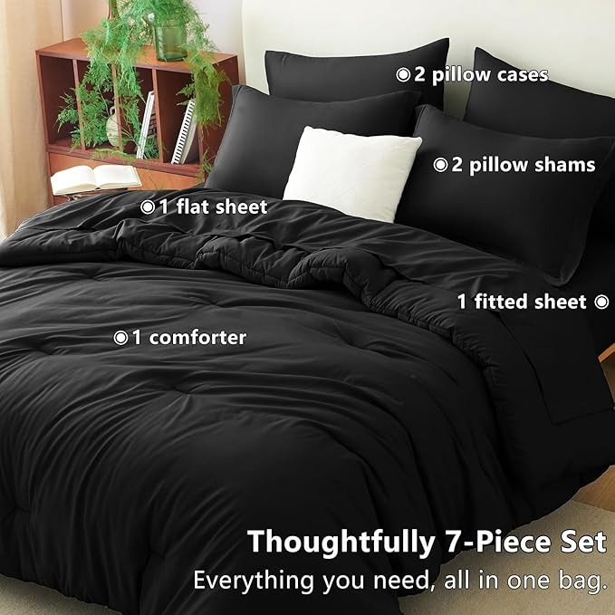 CozyLux Full Size Comforter Sets Black, 7 Pieces Bed in a Bag Full Comforter Set - Image 6