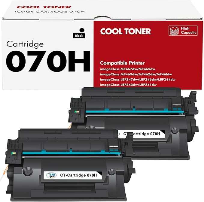 070H 070 Black Toner Cartridge 2 Packs CRG-070H 070H 070 Toner Compatible for Canon 070 070H CRG070 CRG-070 CRG070H CRG-070H Toner Cartridge for Canon imageCLASS MF465 MF462 LBP247 LBP246 Printer Ink-DeskoryOffice