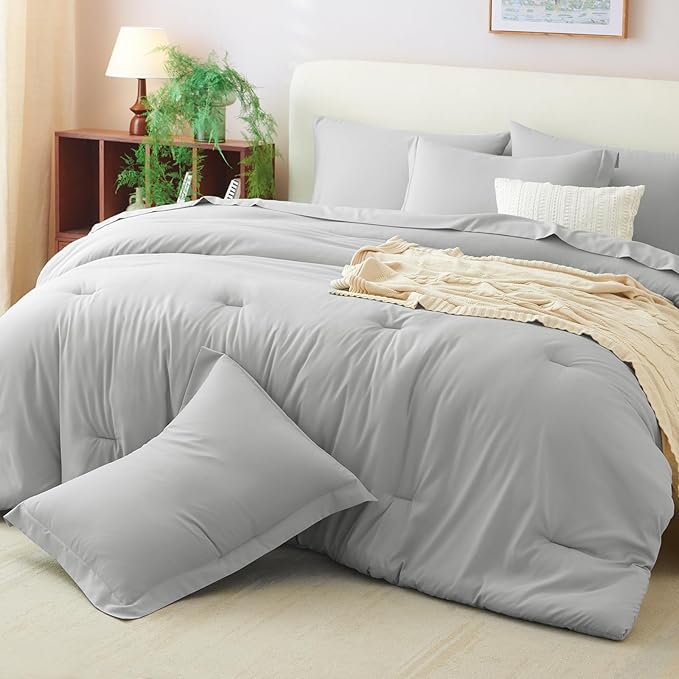 CozyLux Full Size Comforter Sets Light Grey, 7 Pieces Bed in a Bag Full - Image 9