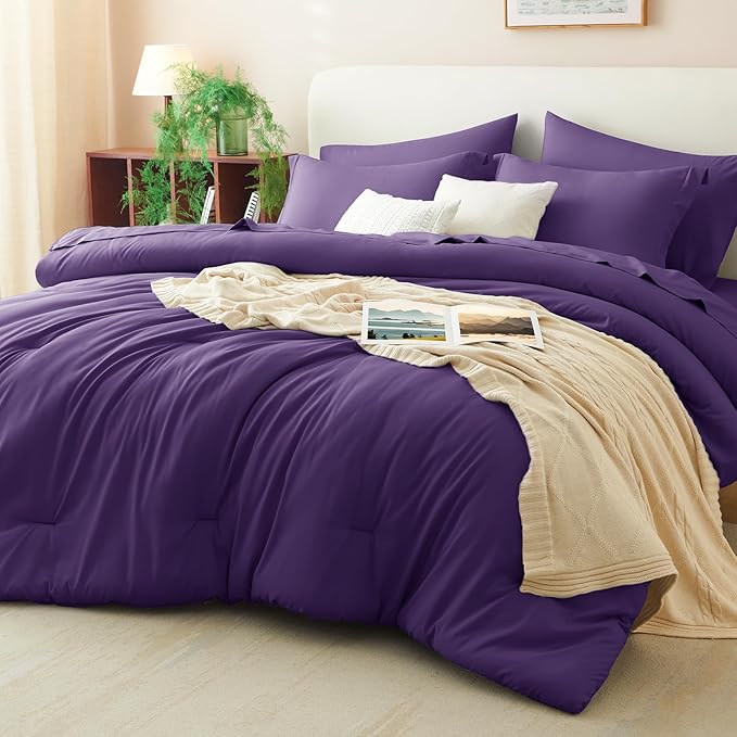 CozyLux Full Size Comforter Sets Purple, 7 Pieces Bed in a Bag Full Comforter by CozyLux