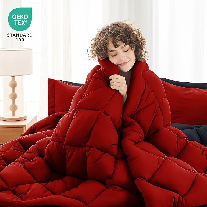 MUXHOMO 7 Pieces Oversized Queen Comforter Set, Reversible Bed in a Bag - Image 2