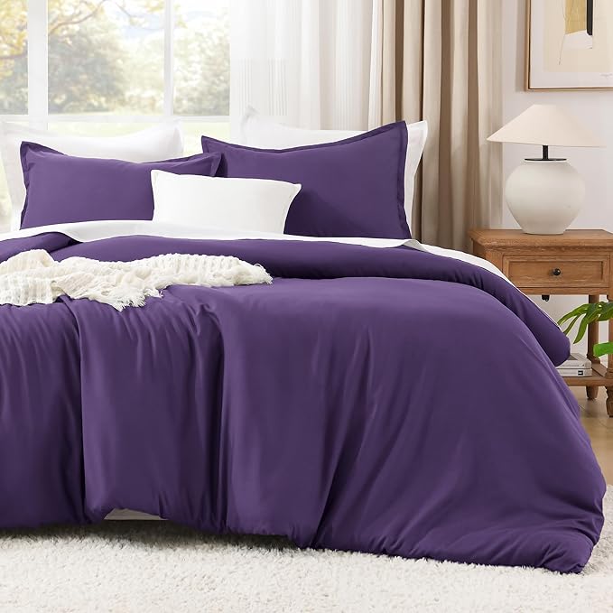 Litanika Dark Violet Purple Comforter Set Queen Size, 3 Pieces Lightweight by Litanika