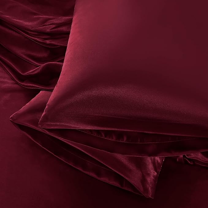 Aormenzy Satin Body Pillow Cover Set of 2, 20x54 Inches Burgundy Body Pillow - Image 6