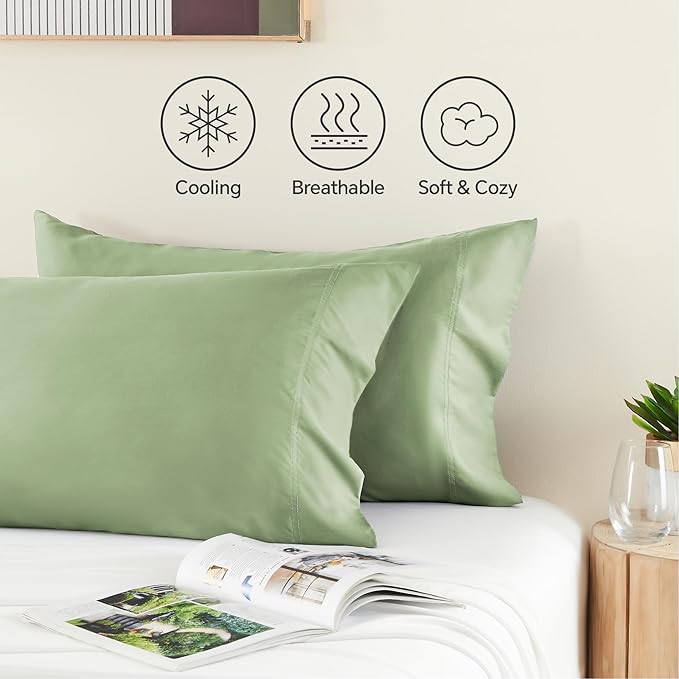 BEDELITE Sage Green Pillow Cases Queen Size Set of 2, Rayon Derived from - Image 4