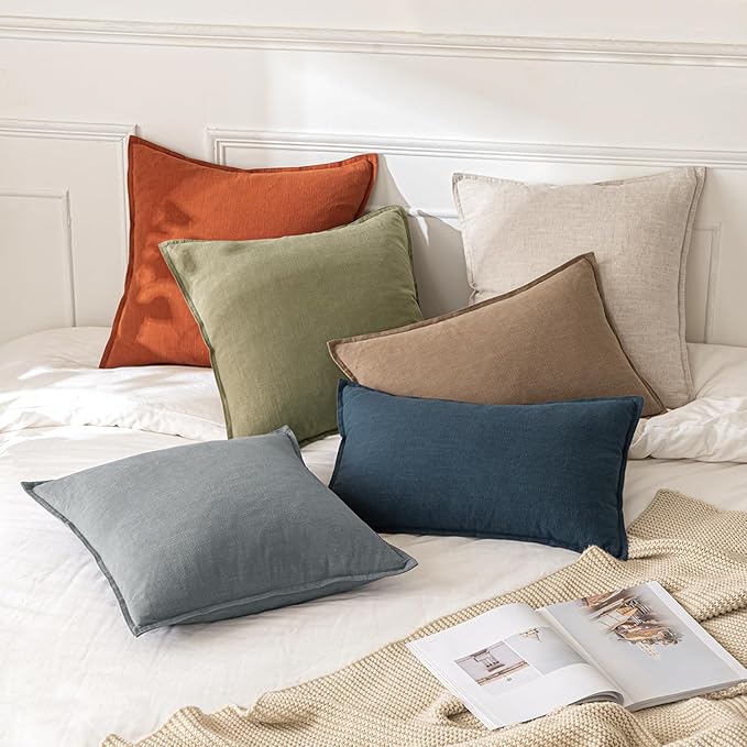 MIULEE Decorative Linen Euro Sham Pillow Covers 24x24 Light Olive Green ​Boho - Image 5