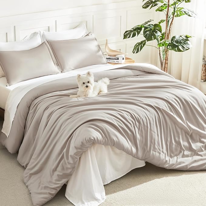 Litanika Linen Grey Comforter Set Full Size, 3 Pieces Lightweight Solid Bedding by Litanika