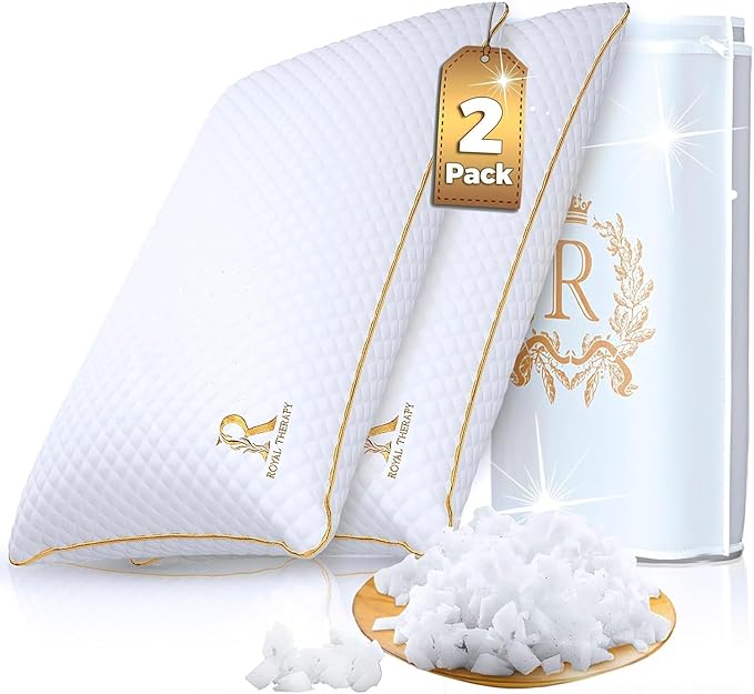Royal Therapy King Size Set of 2- Shredded Memory Foam Pillow–Adjustable Memory by ROYALTHERAPY