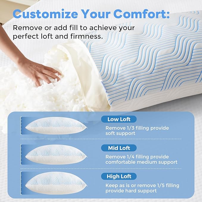 Cooling Bed Pillows for Sleeping 2 Pack Shredded Memory Foam Pillows Queen Size - Image 4