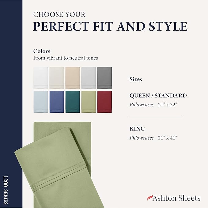 100% Egyptian Cotton Pillow Cases Standard/Queen Size Set of 2 - Image 7