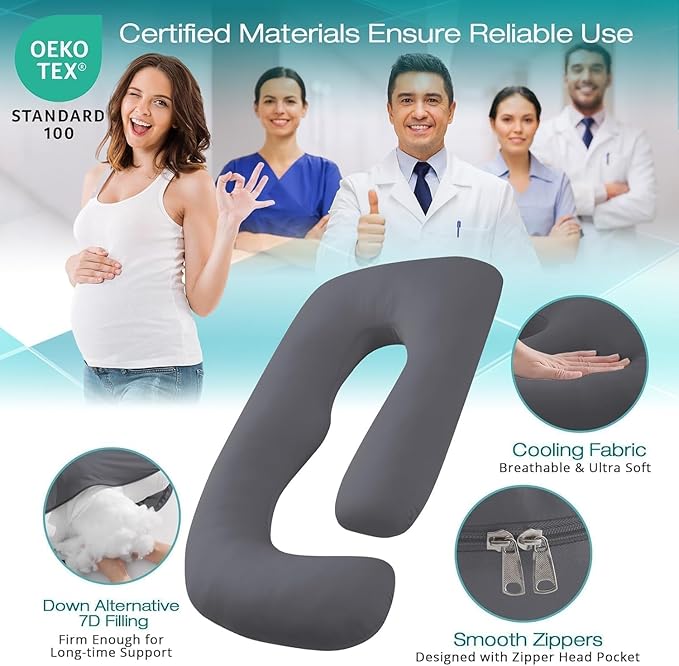 Sasttie Pregnancy Pillows for Sleeping, Jumbo U Shaped Cooling Full Body Pillow - Image 3