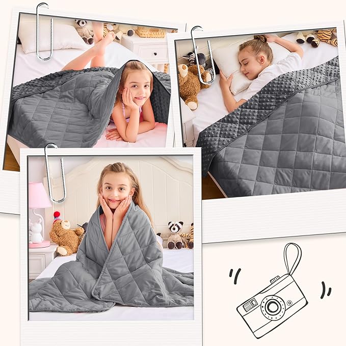Grey Weighted Blanket Kids 7lbs, Breathable Cooling Minky Heavy Throw Blanket - Image 5