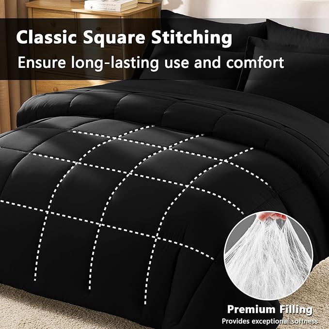 CozyLux Queen Comforter Set Black - Image 6
