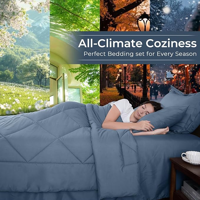 HEVUMYI Dusty Blue Full Comforter Set - Image 3