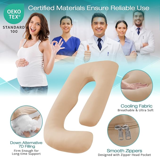 Sasttie Pregnancy Pillows for Sleeping, U Shaped Cooling Full Body Pillow - Image 3