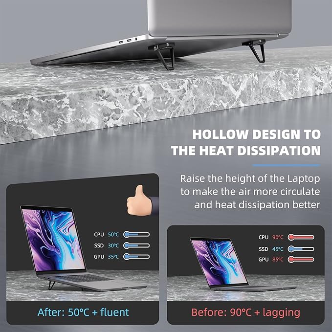 Laptop Stand for Desk, Portable Anti-Slip Keyboard Riser, Zinc Alloy Keyboard Stands, Computer Stand Compatible with MacBook Air/Pro, 10-15.6 Inches Laptops and Keyboards (Black)-DeskoryOffice