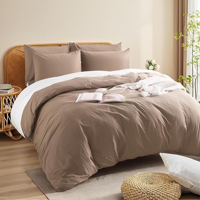 NEXHOME PRO 100% Washed Cotton Duvet Cover Twin Size, Ogranic Natural Linen - Image 3
