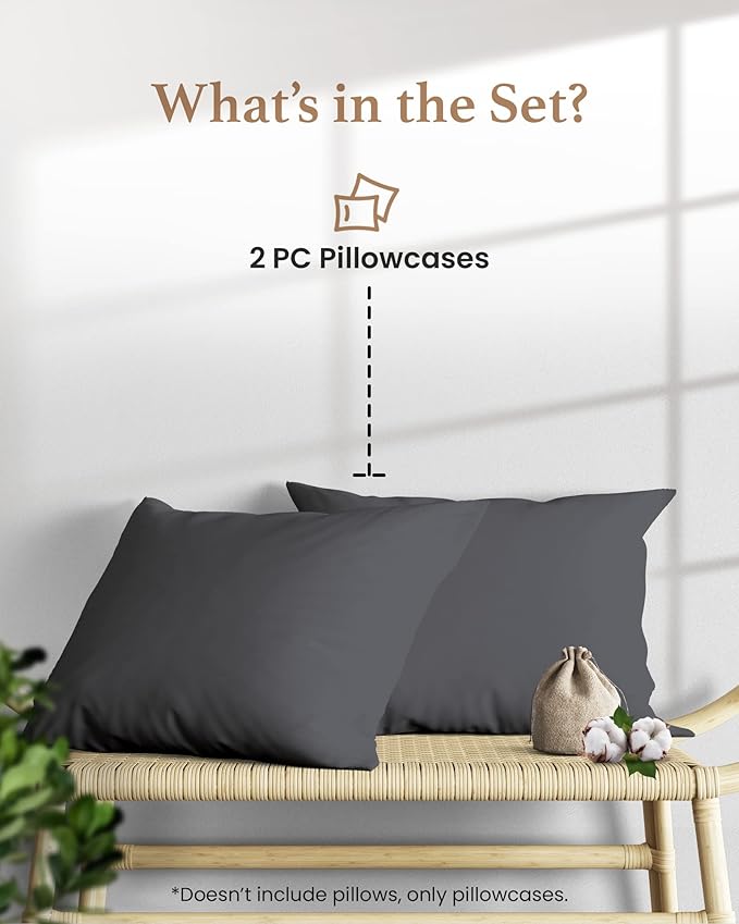 1000 TC Black King Pillowcases Set of 2 100% Egyptian Cotton Pillow Cases - Image 2