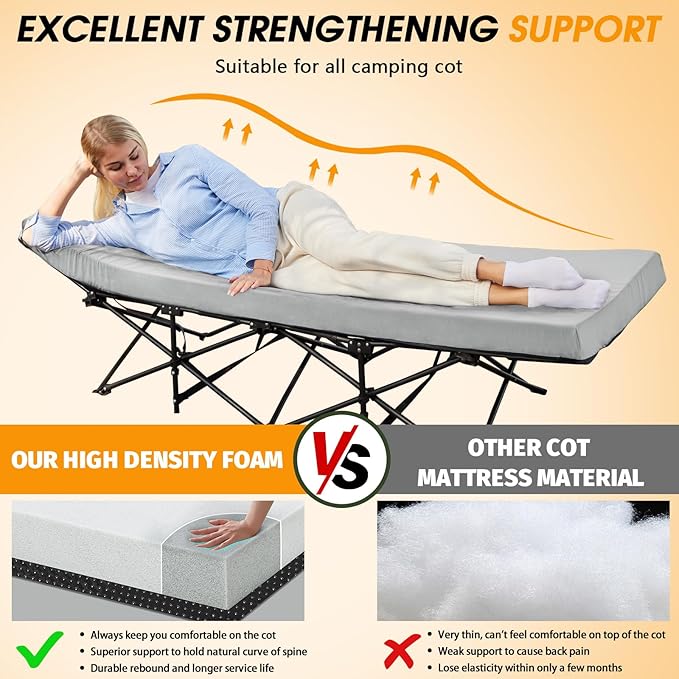 CYMULA Camping Cot Mattress 2in Memory Foam Sleeping Pad, Soft Warm Non-Slip - Image 2
