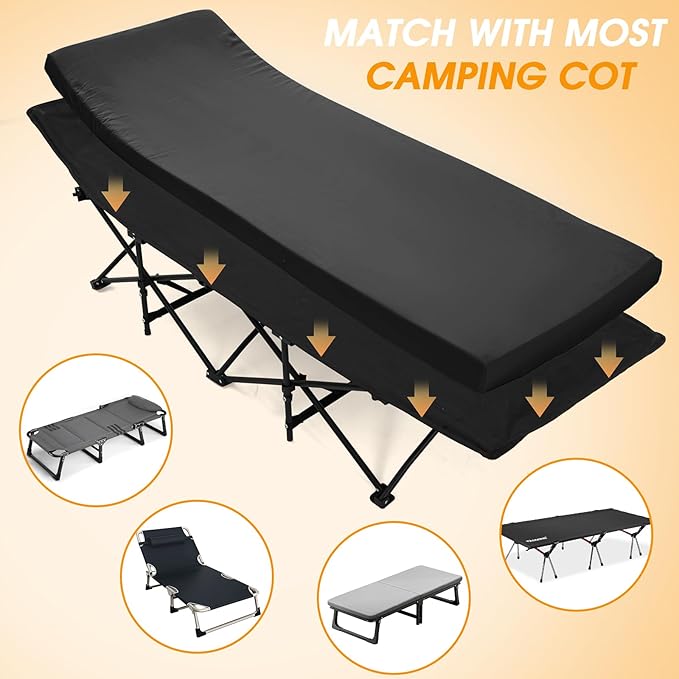 CYMULA Camping Cot Mattress 2in Memory Foam Sleeping Pad, Soft Warm Non-Slip - Image 3