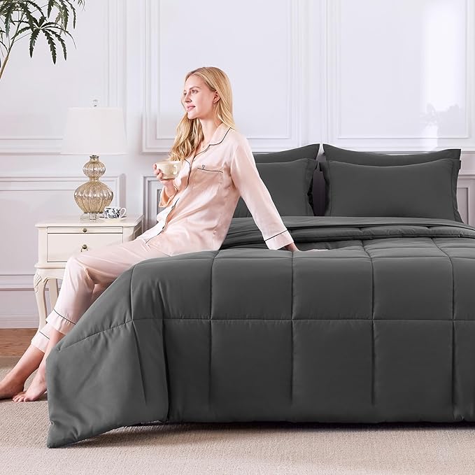 CozyLux Twin XL Comforter Set Dark Grey - Image 7