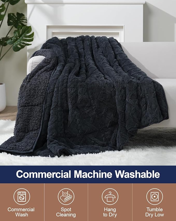 Super Fuzzy Soft Sherpa Fleece Weighted Blanket, 15 lbs Dual Sided Fluffy Heavy - Image 5