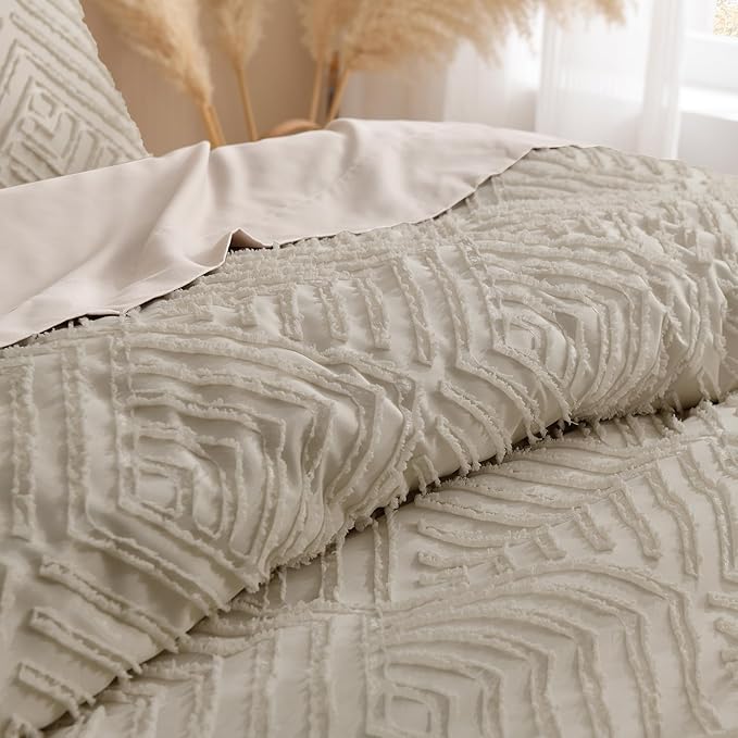 Andency Oversized King Comforter 120''x98'', 3 Pieces Oatmeal Soft Boho Bedding - Image 5