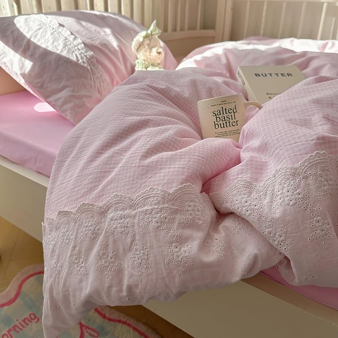 mixinni Pink Gingham Duvet Cover King Size - Image 3